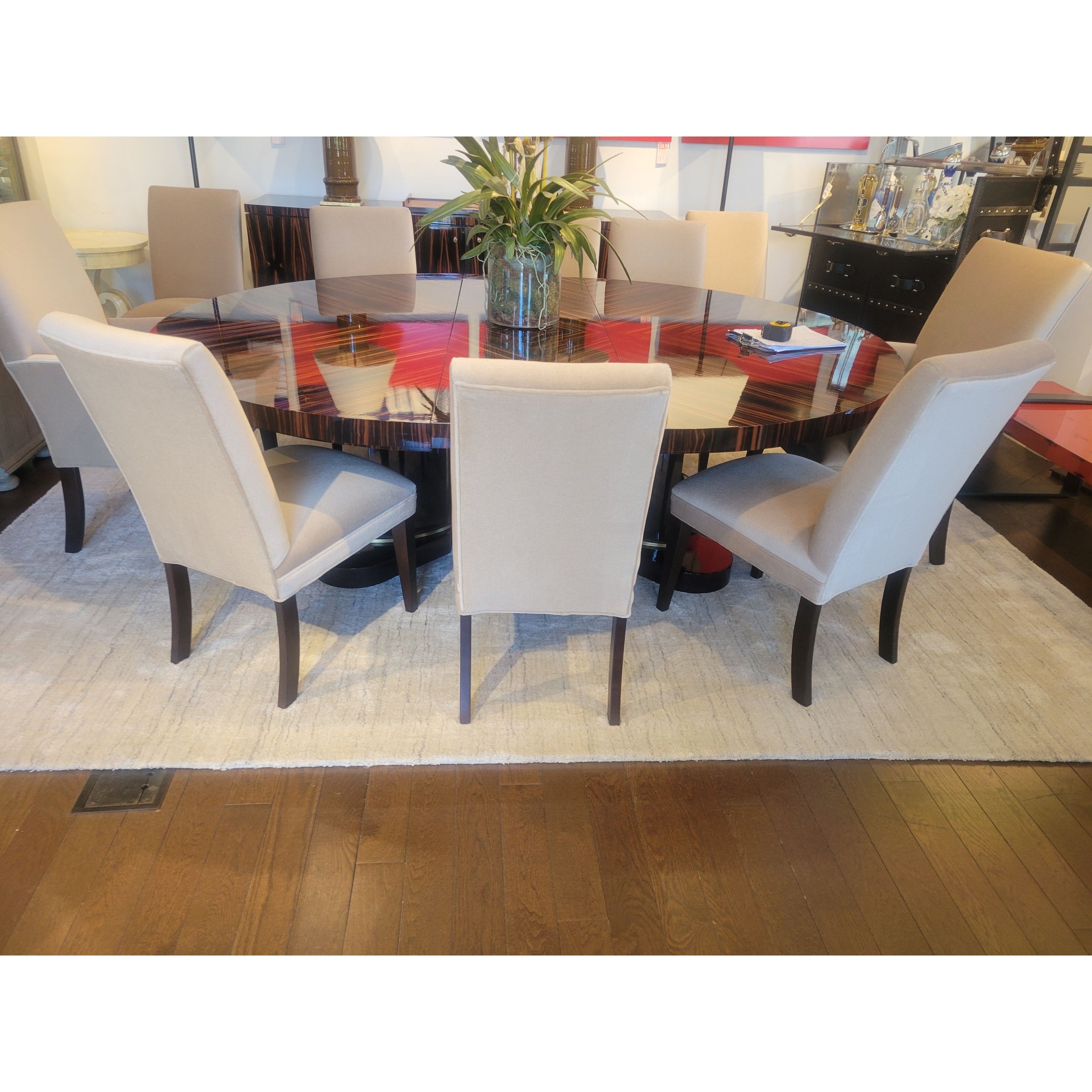 SET of 10 Tan Mohair High Back Dining Chairs by MG&BW - colletteconsignment.com