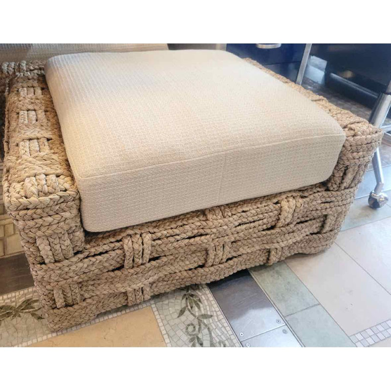 French Woven Rope Ottoman w/ Cushion