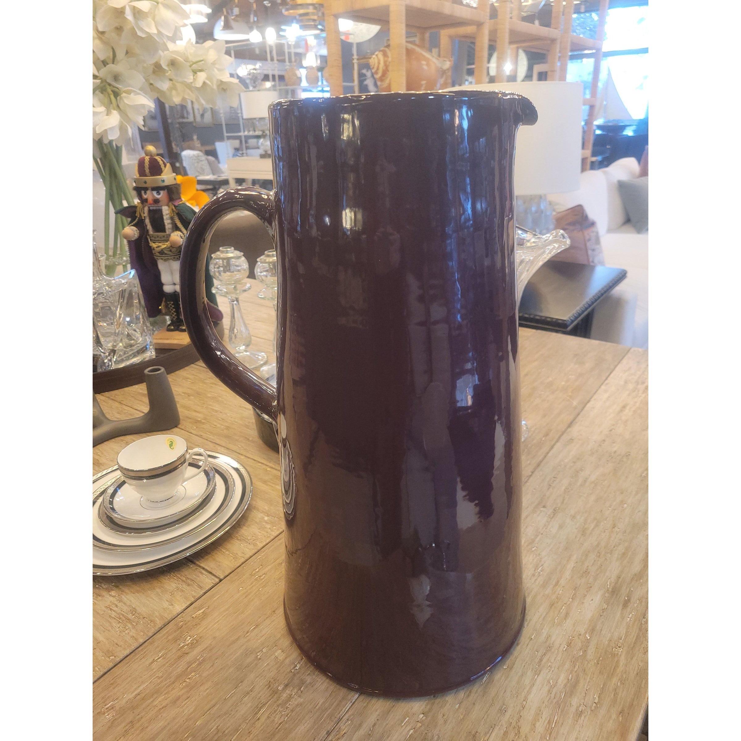 XL Maroon Glazed Ceramic Jug by Enza Fasano Italy