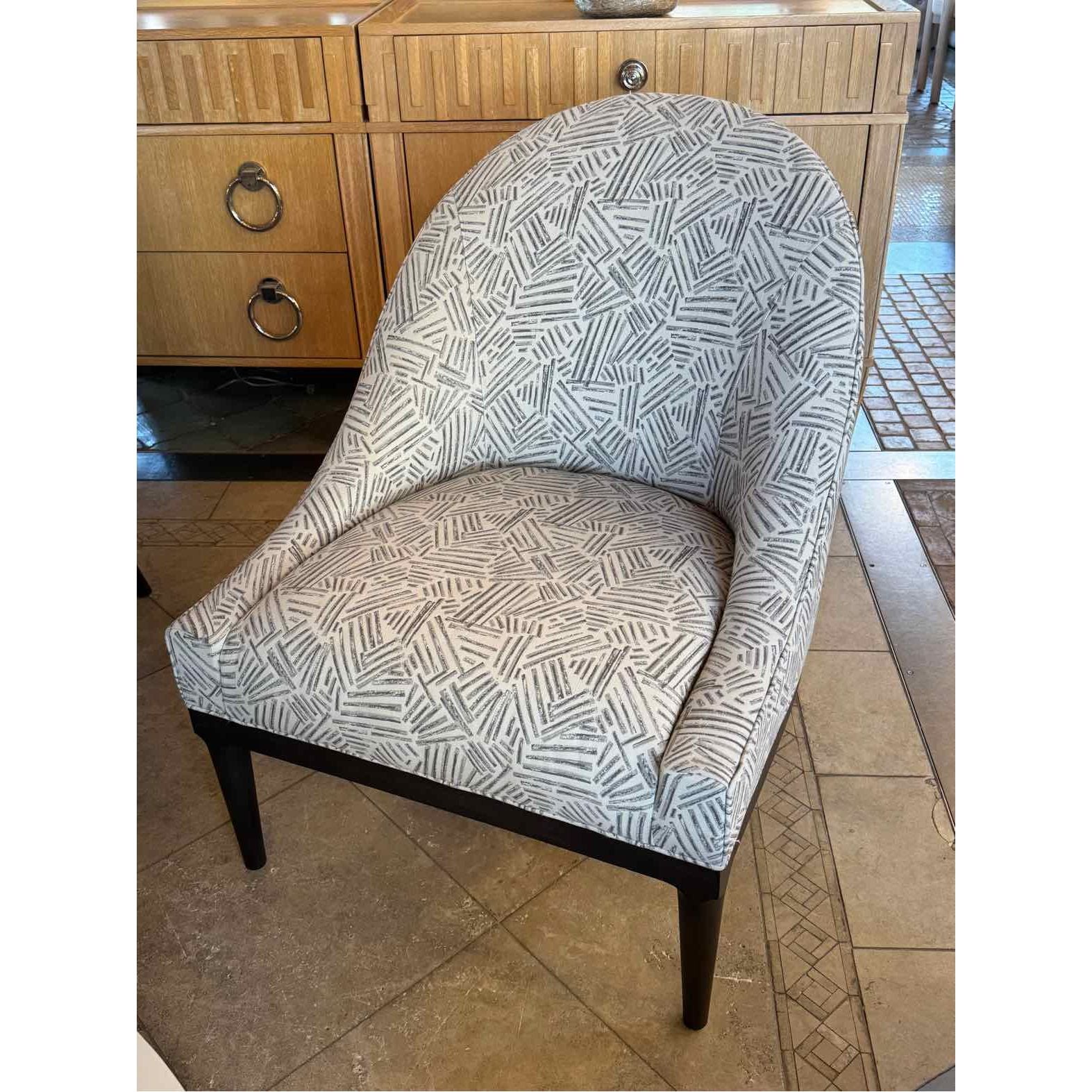 PAIR of Mid-Century Gray & White Pattern Bella Chairs w/ Dark Wood Legs