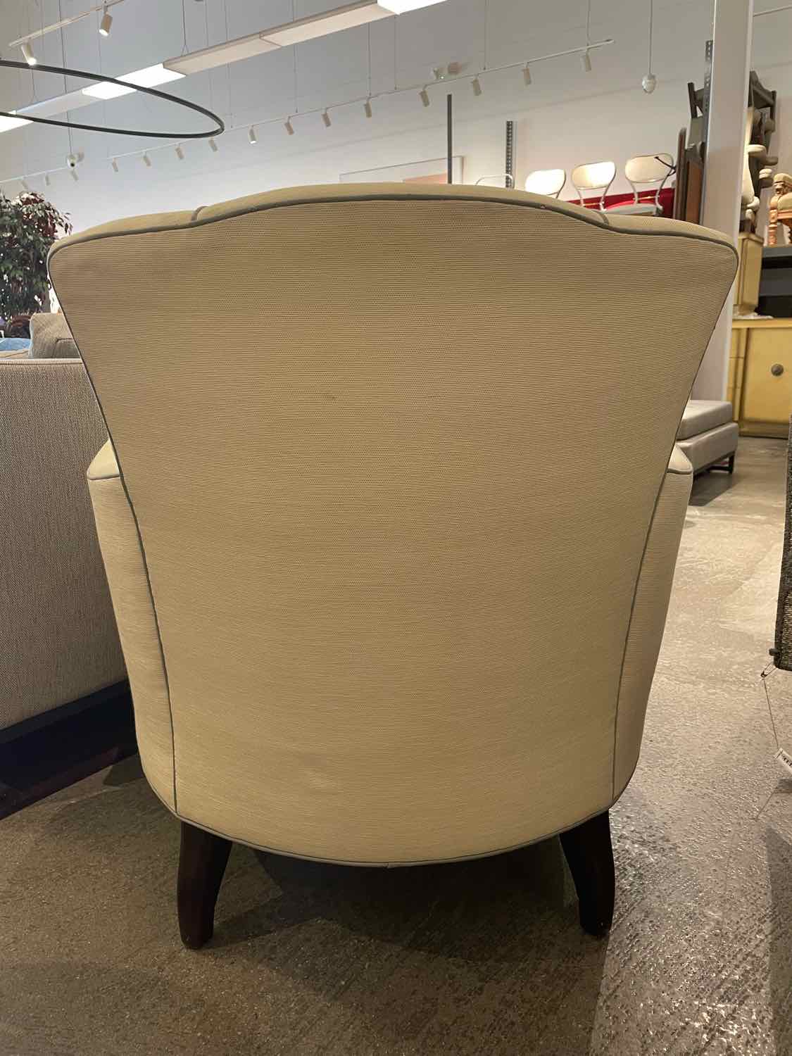 Beige Upholstered Scallop Chair w/ Gray Piping by Barbara Barry for Baker
