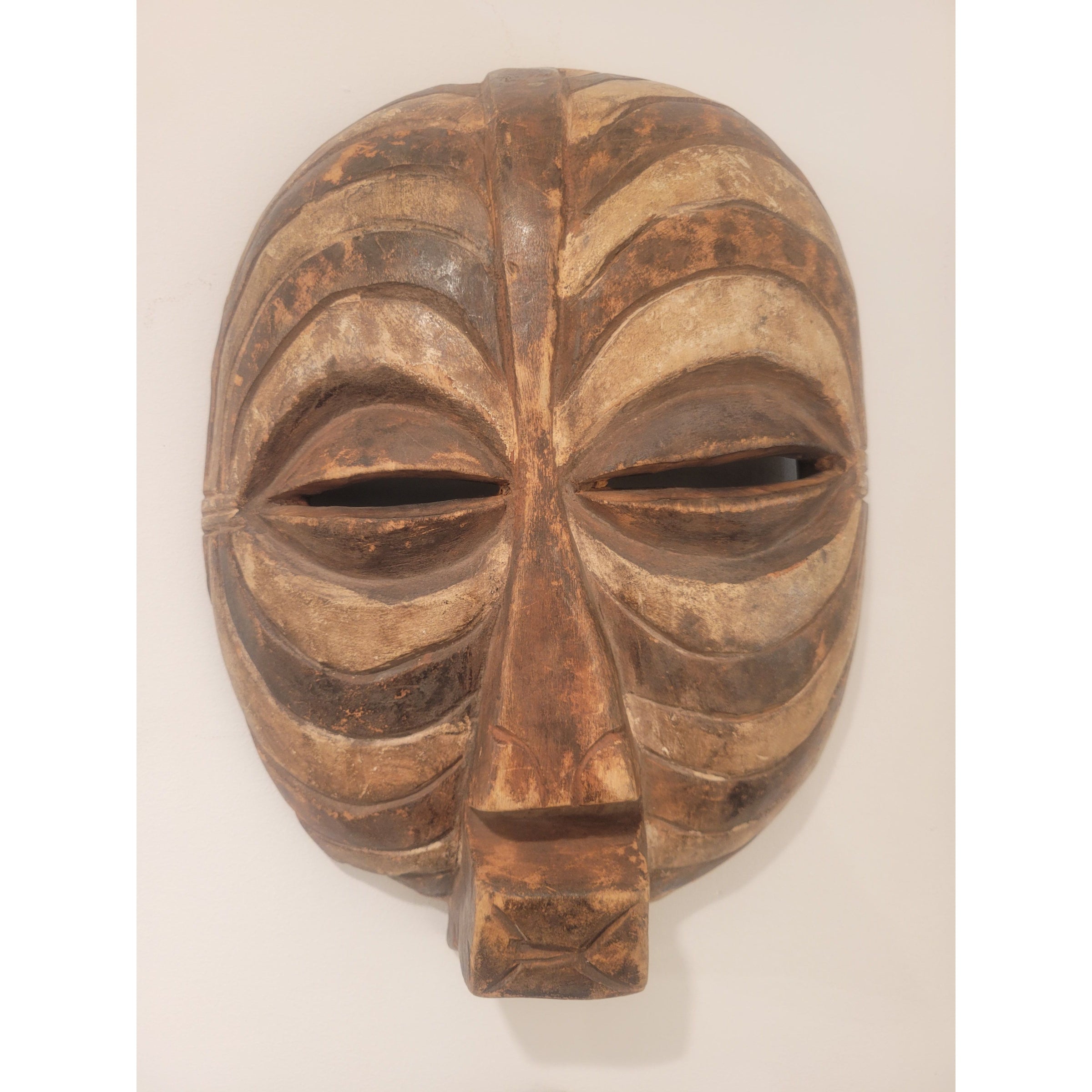 Round Carved Wood Luba Mask