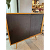 3-ft Mid-Century Maple Cabinet w/ Sliding Grasscloth Doors by Paul McCobb