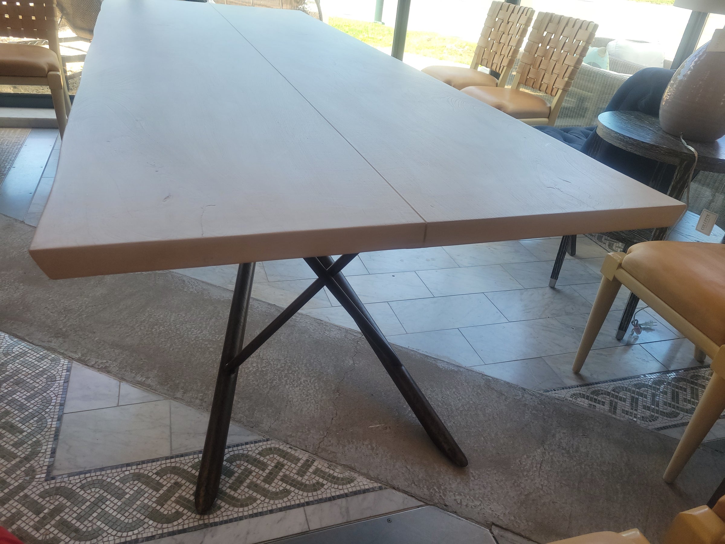 Sunbleached Ash Top Maya Dining Table on Metal X Base by Taracea