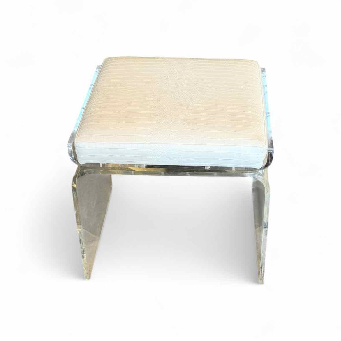 Charles Hollis Jones Lucite & Snake Embossed Leather Vanity Swivel Stool