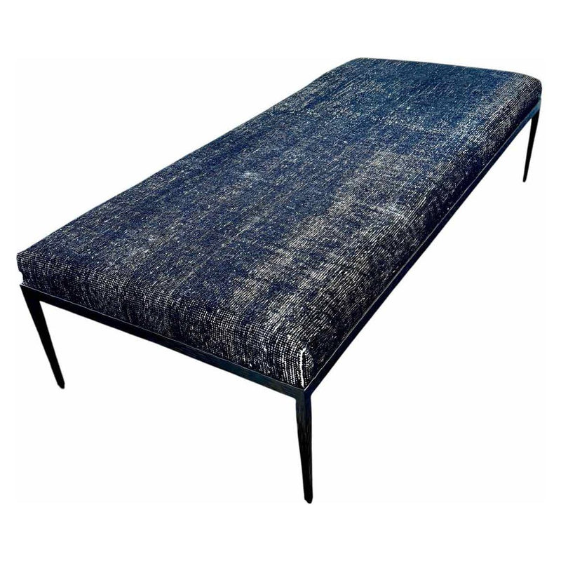 Textured Black Wood Bench w/ Heathered Black Wool Cushion