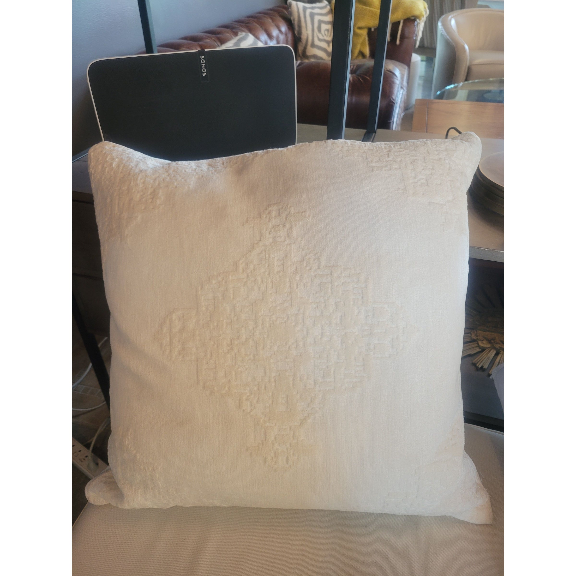 Cream Color Embroidered Square Pillow