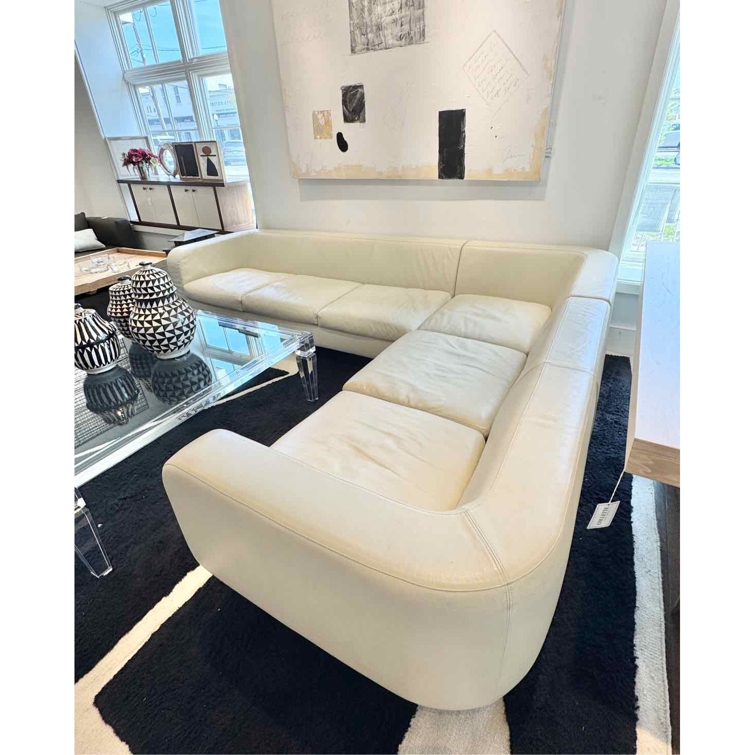 Minotti Dubuffet Sectional Sofa in White Leather by Rodolfo Dordoni 115"Lx90"Wx2