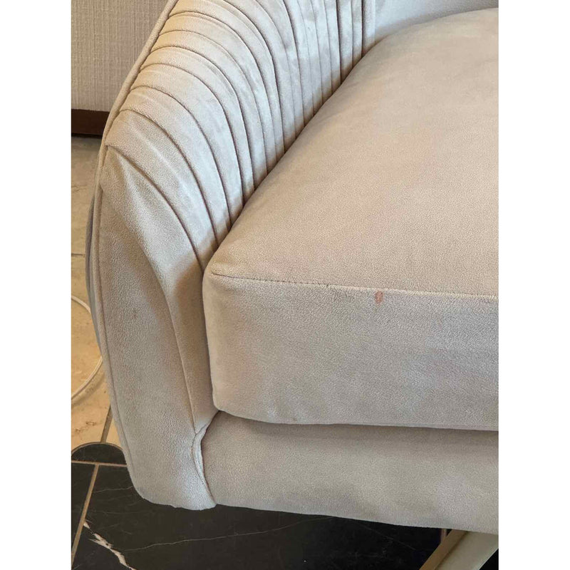PAIR of 'Roar & Rabbit' Beige Velvet Swivel Chairs w/ Brass Legs - AS IS