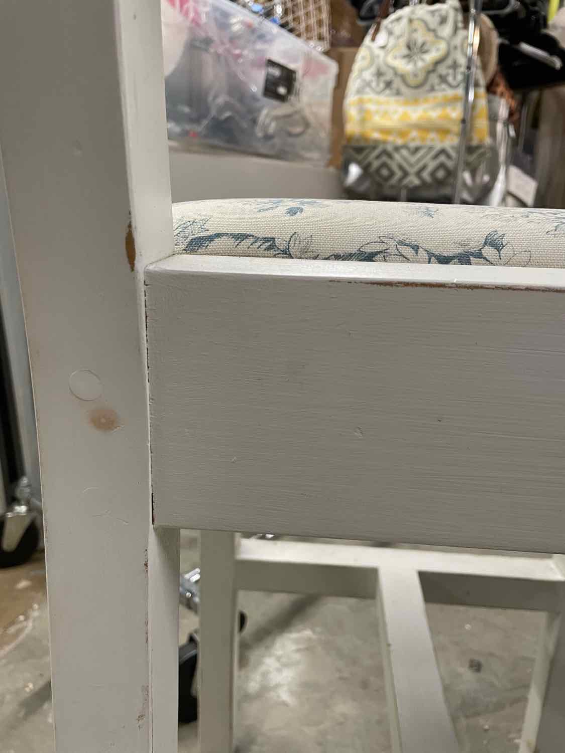 SET of 3 Vintage White Counter Stools w/ Toile Seat Cushions (AS IS)