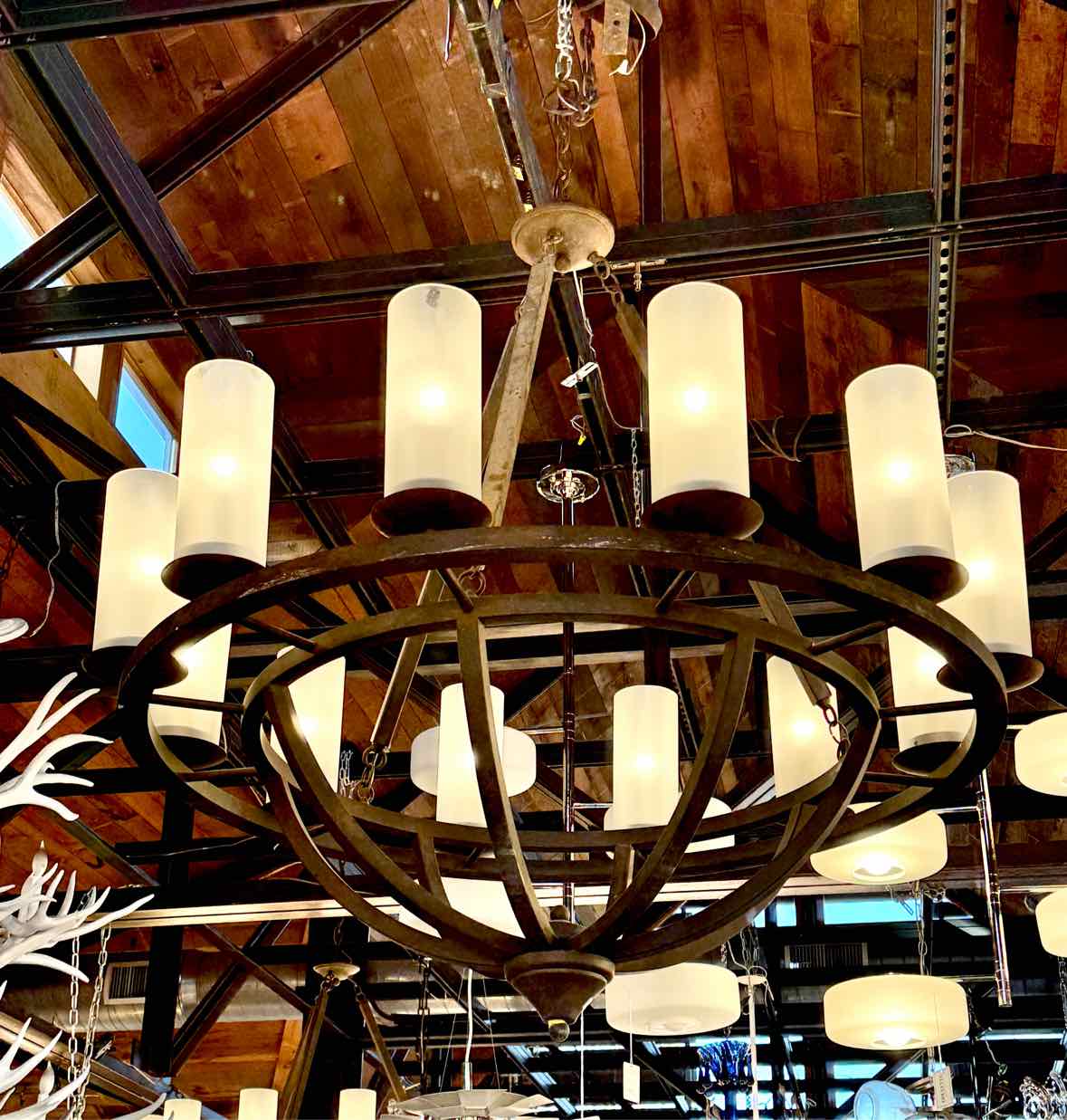 12 Light Metal Chandelier w/ Glass Tubes