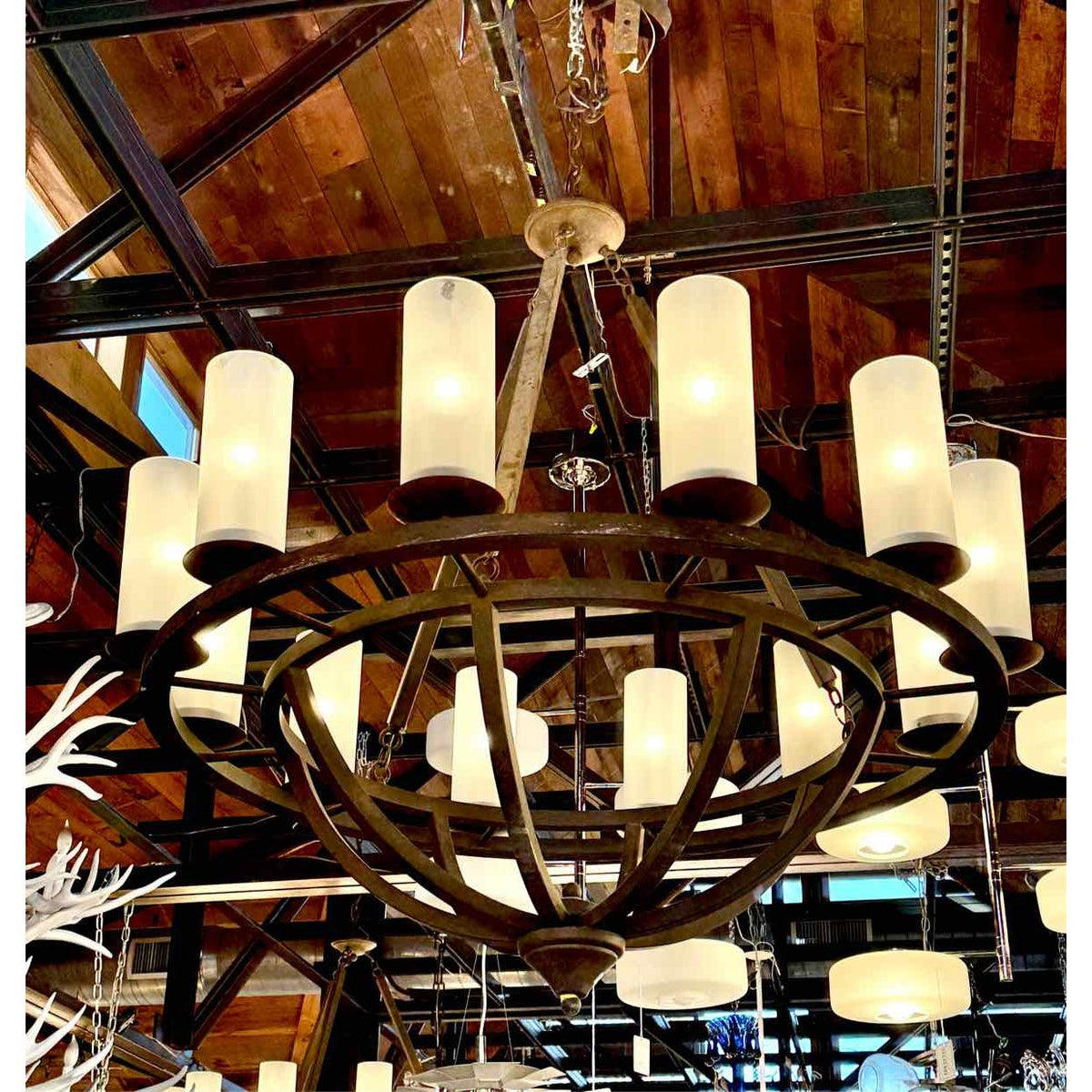 12 Light Metal Chandelier w/ Glass Tubes - colletteconsignment.com