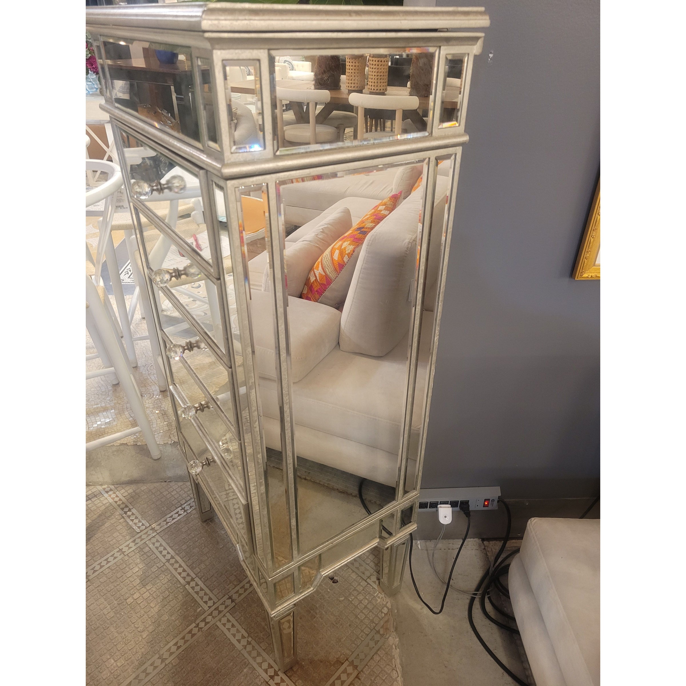 Mirrored Glass Jewelry Dresser w/ 8 Storage Compartments