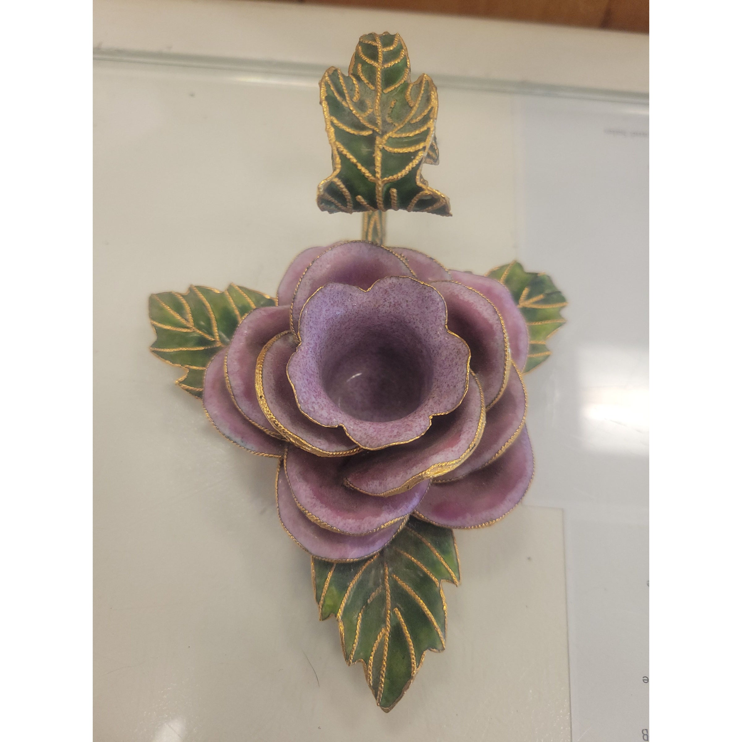 NYCO Cloisonne Enamel Rose Candlestick Holder w/ Snuffer