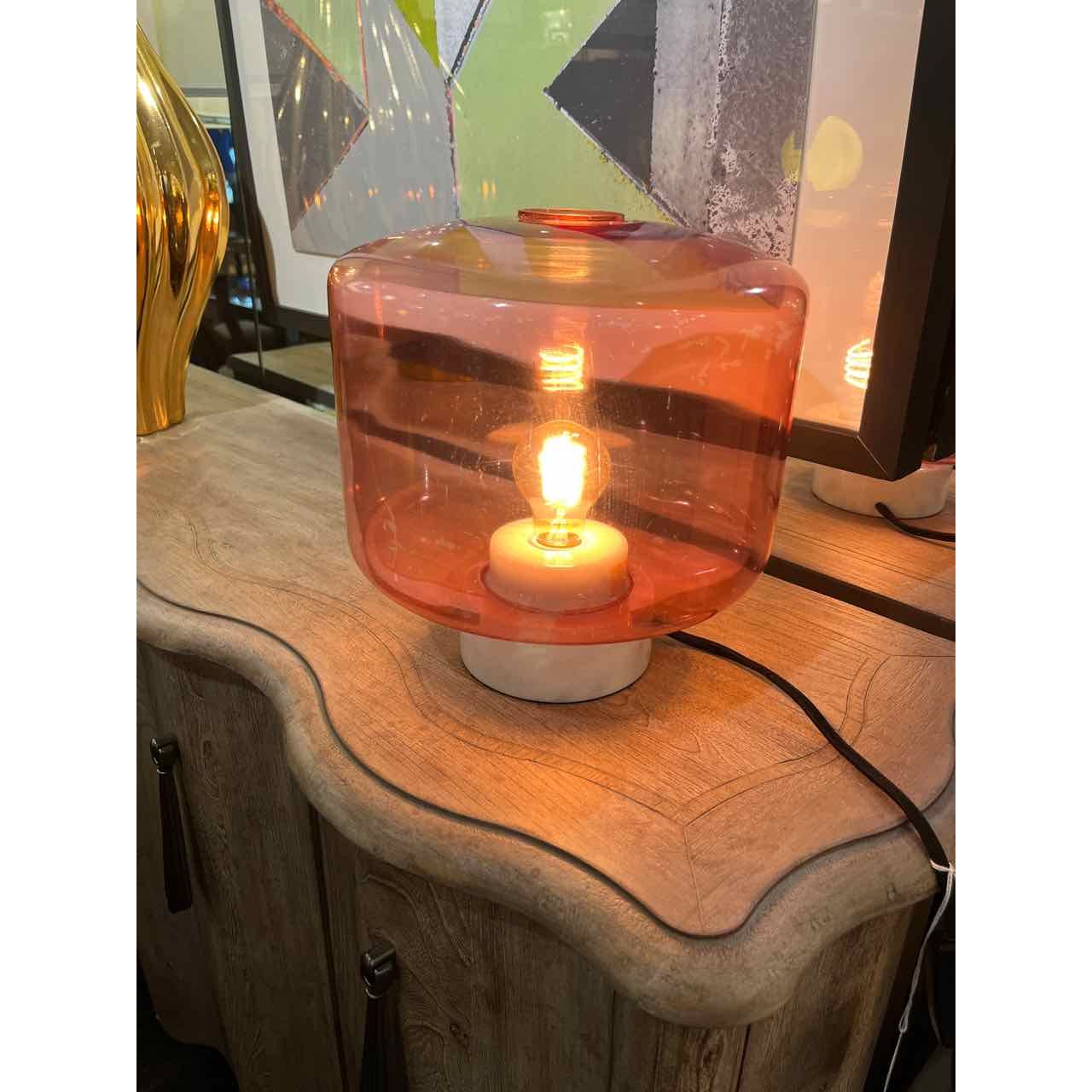CB2 Pink Glass & Marble Base Table Lamp-AS IS (glass is scratched)