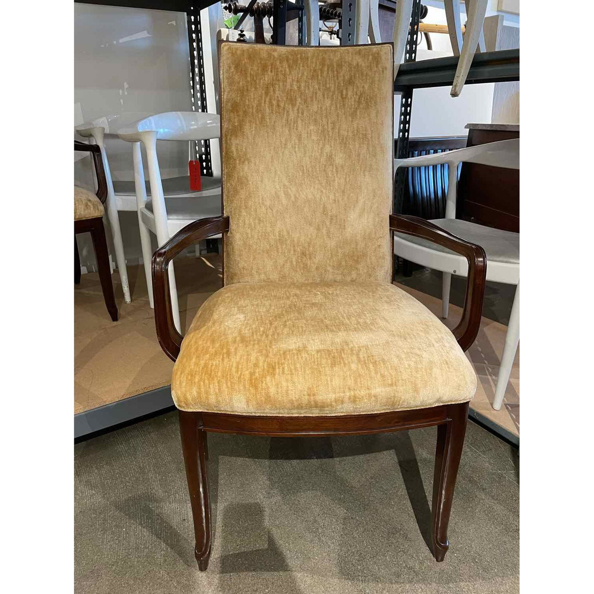 PAIR of Yellow Velvet Armchairs w/ Walnut Panel Backs by Baker
