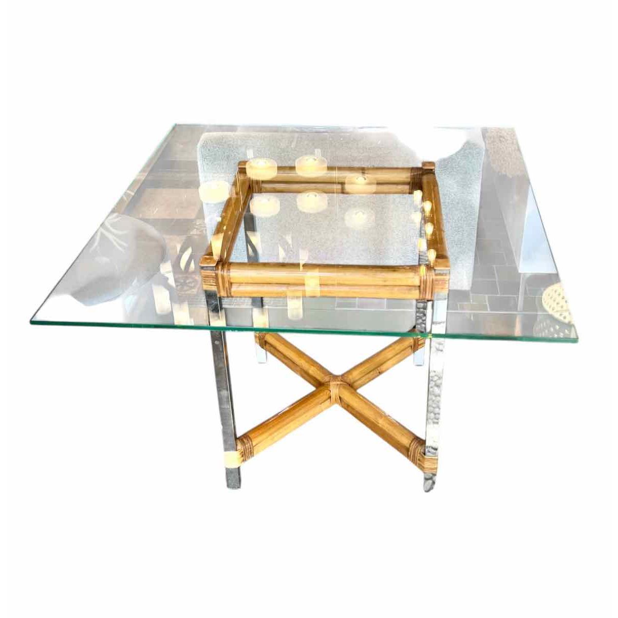 Custom Glasstop Dining Table w/ Bamboo & Chrome Base