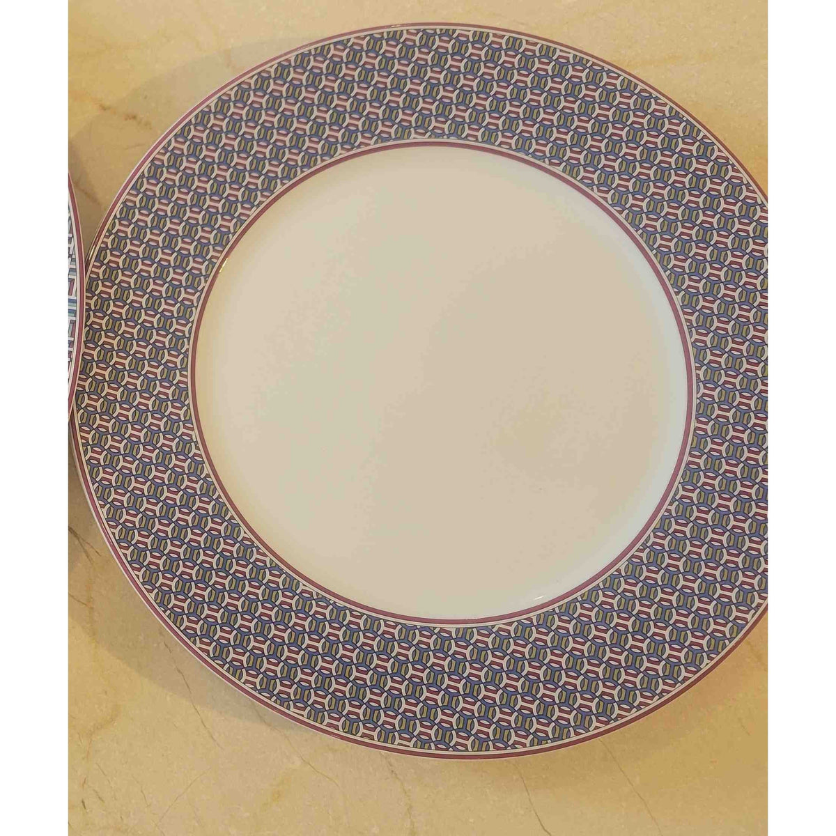 Hermes Tie Set Porcelain Salad / Dessert Plate w/ Purple Trim - colletteconsignment.com