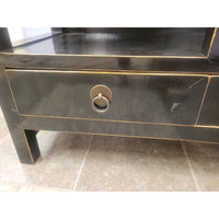 Vintage Asian Black Lacquer 4-Drawer Bookshelf w/ Brass Hardware