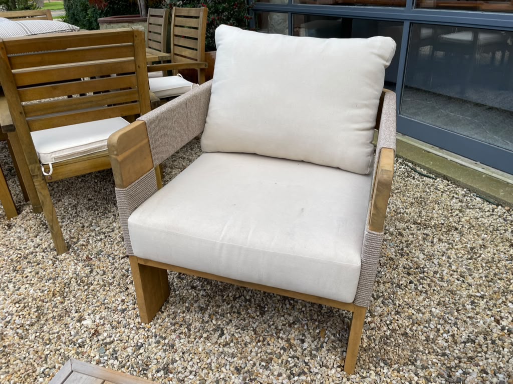 Pair of Teak and Rope Outdoor Armchairs