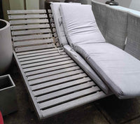 Teak Double Outdoor Lounge Chaise w/Wheels & Grey Cushions