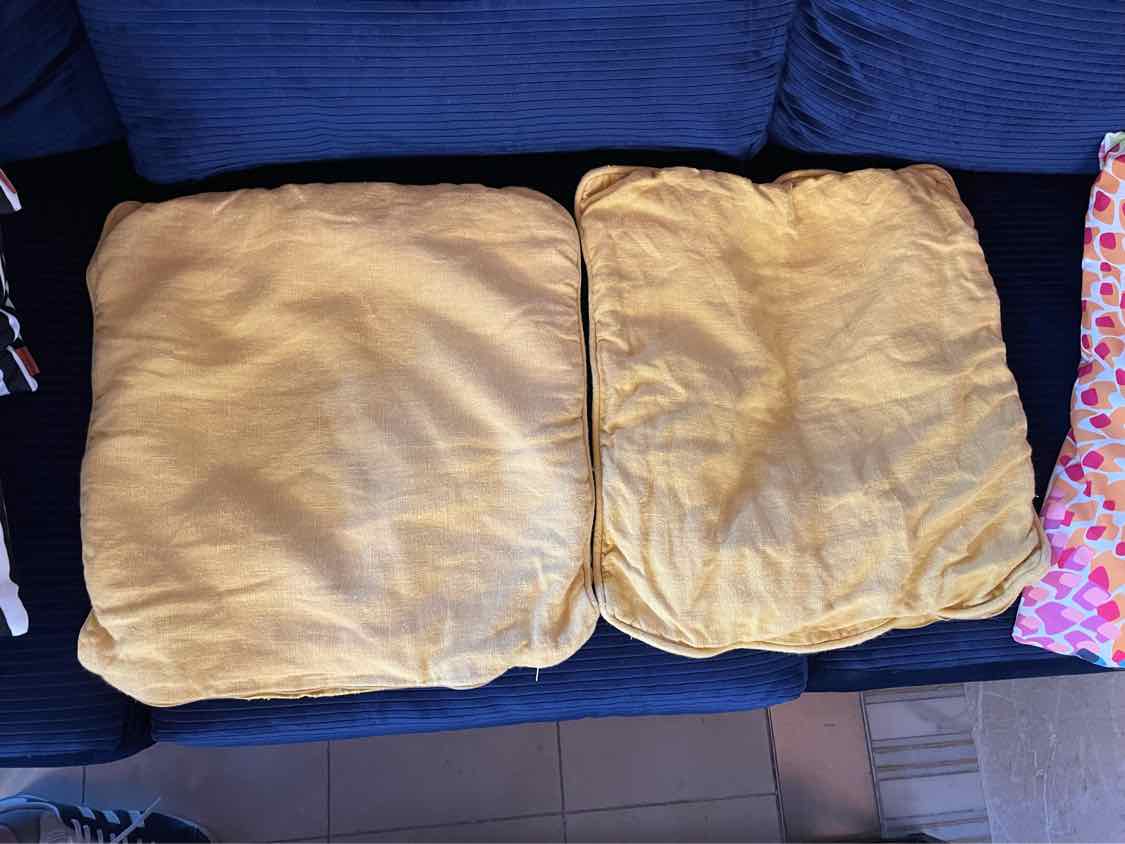 PAIR of Yellow Linen Square Pillow Cases