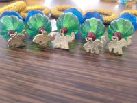 SET of 9 Gold Napkin Rings w/ Glass Beads & Elephant Charms