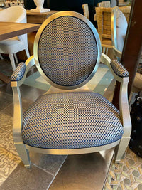 Silver & Blue Upholstered Oval Arm Chair by John Hutton for Donghia w/ Pillow