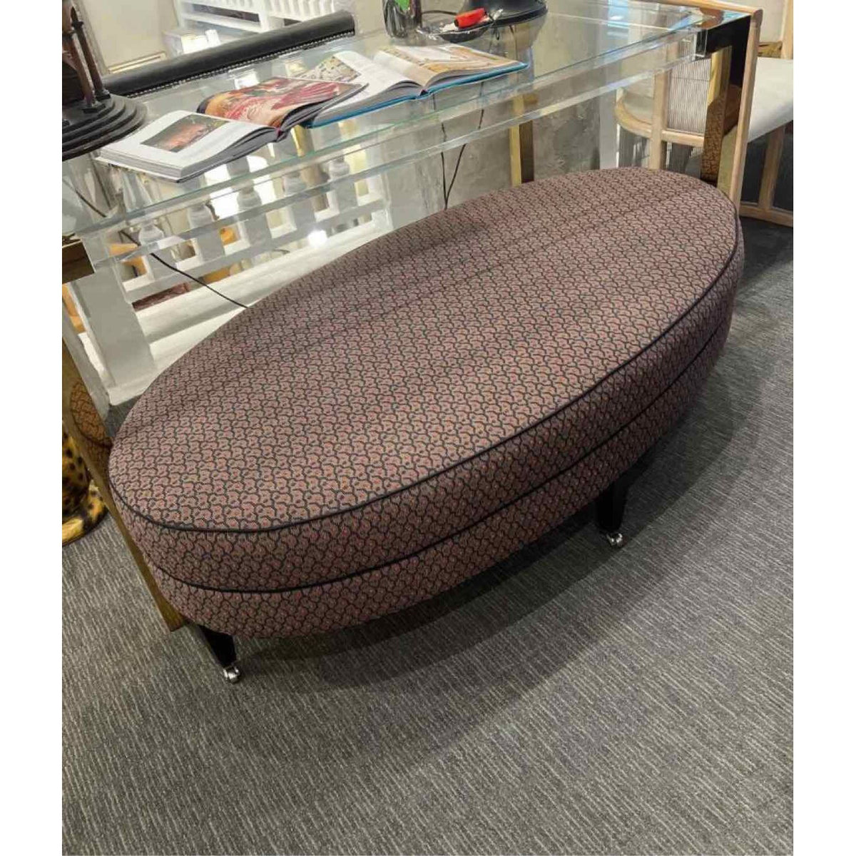 Large Charcoal Oval Cocktail Ottoman