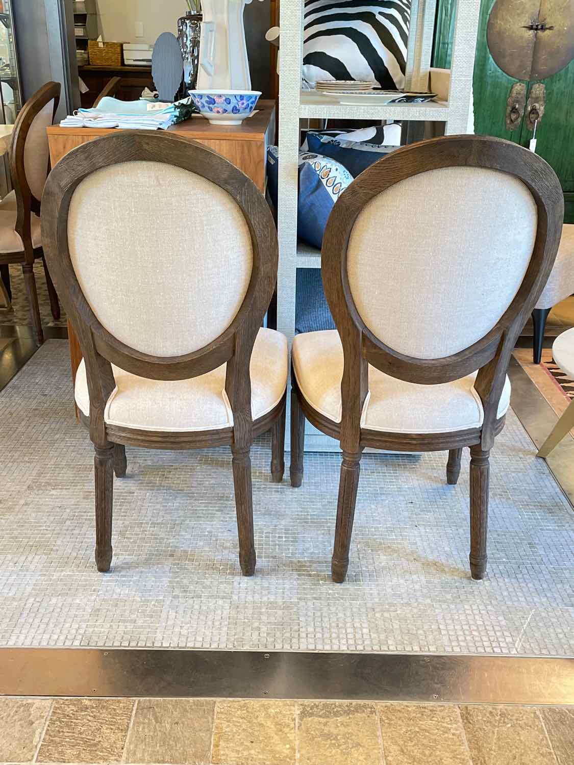 SET of 8 French Linen & Wood Dining Side Chairs by RH