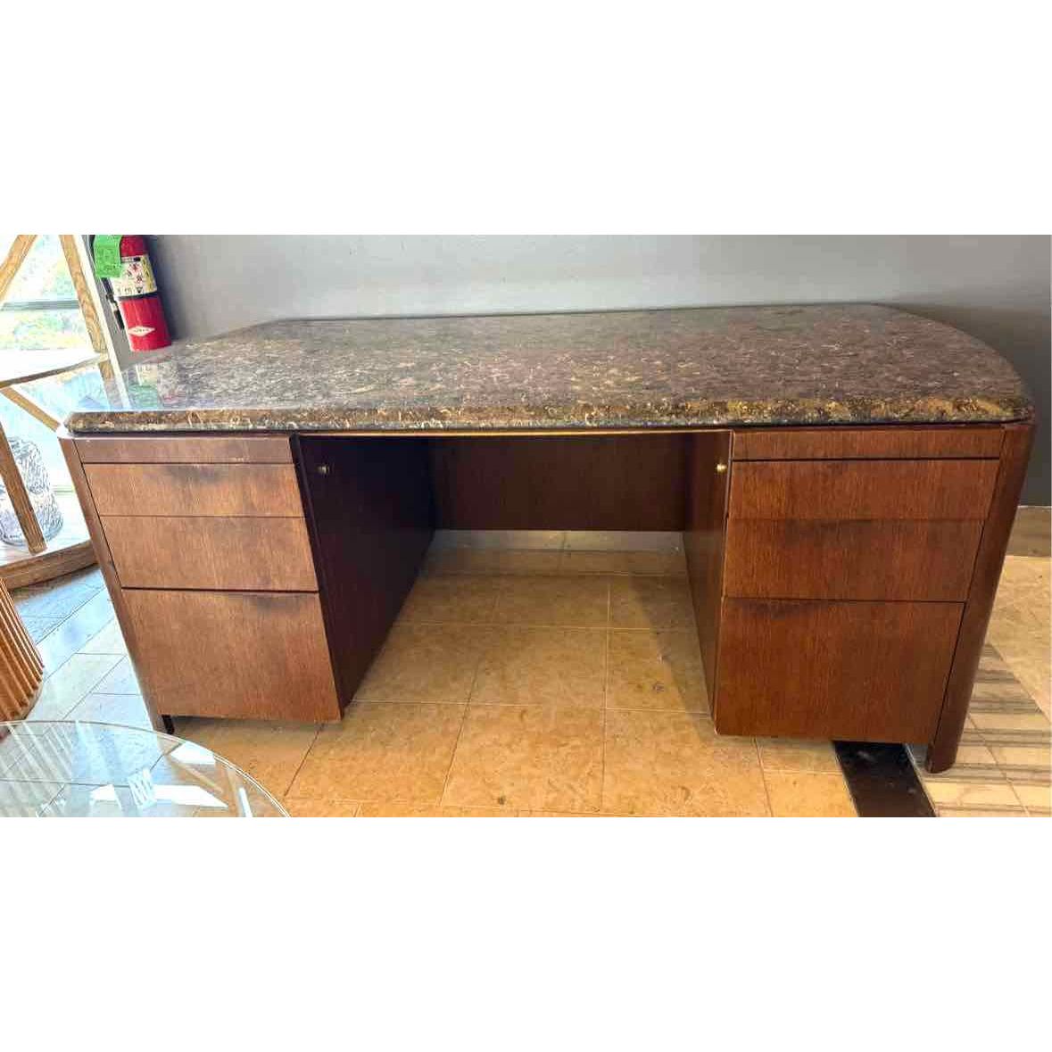 Contemporary Executive Desk w/ A Marble Top 72"Lx35"Wx29"H