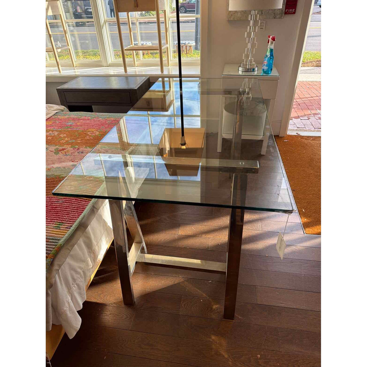 Chrome Sawhorse Desk w/ Glass Top