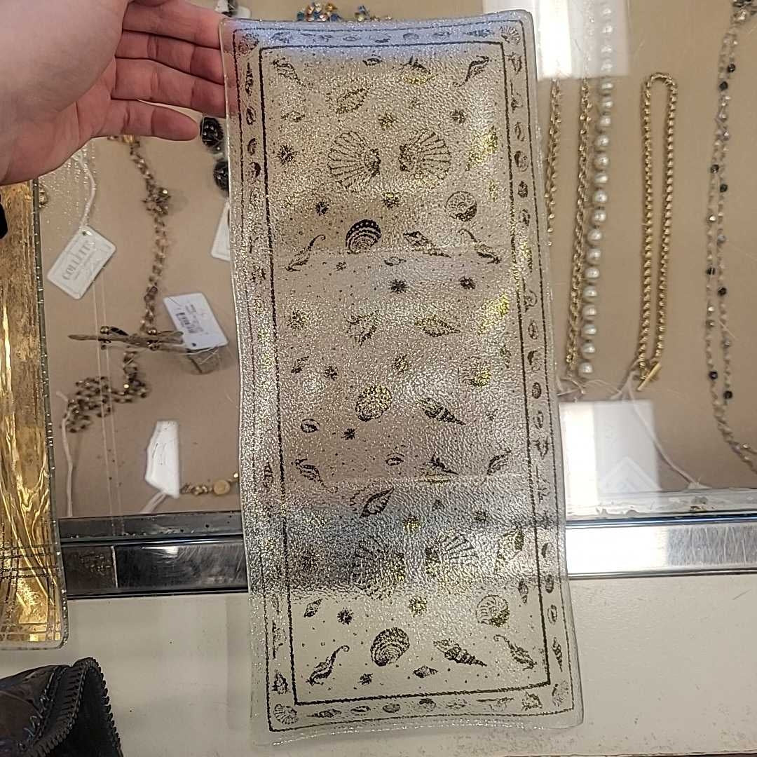 Belle Nautical Gold Glass Rectangular 3-Section Platter