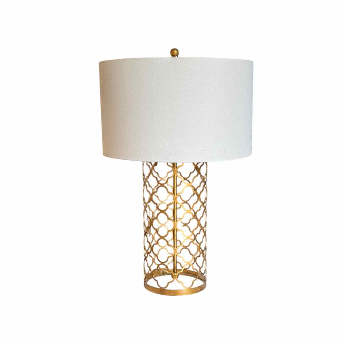 Brass Quatrefoil Table Lamp w/ Linen Shade by Perigold - AS IS