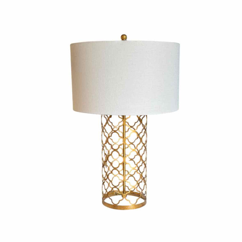 Brass Quatrefoil Table Lamp w/ Linen Shade by Perigold - AS IS