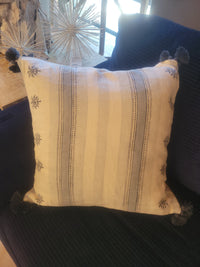 Blue Striped White Square Pillow w/ Tassels by Serena & Lily
