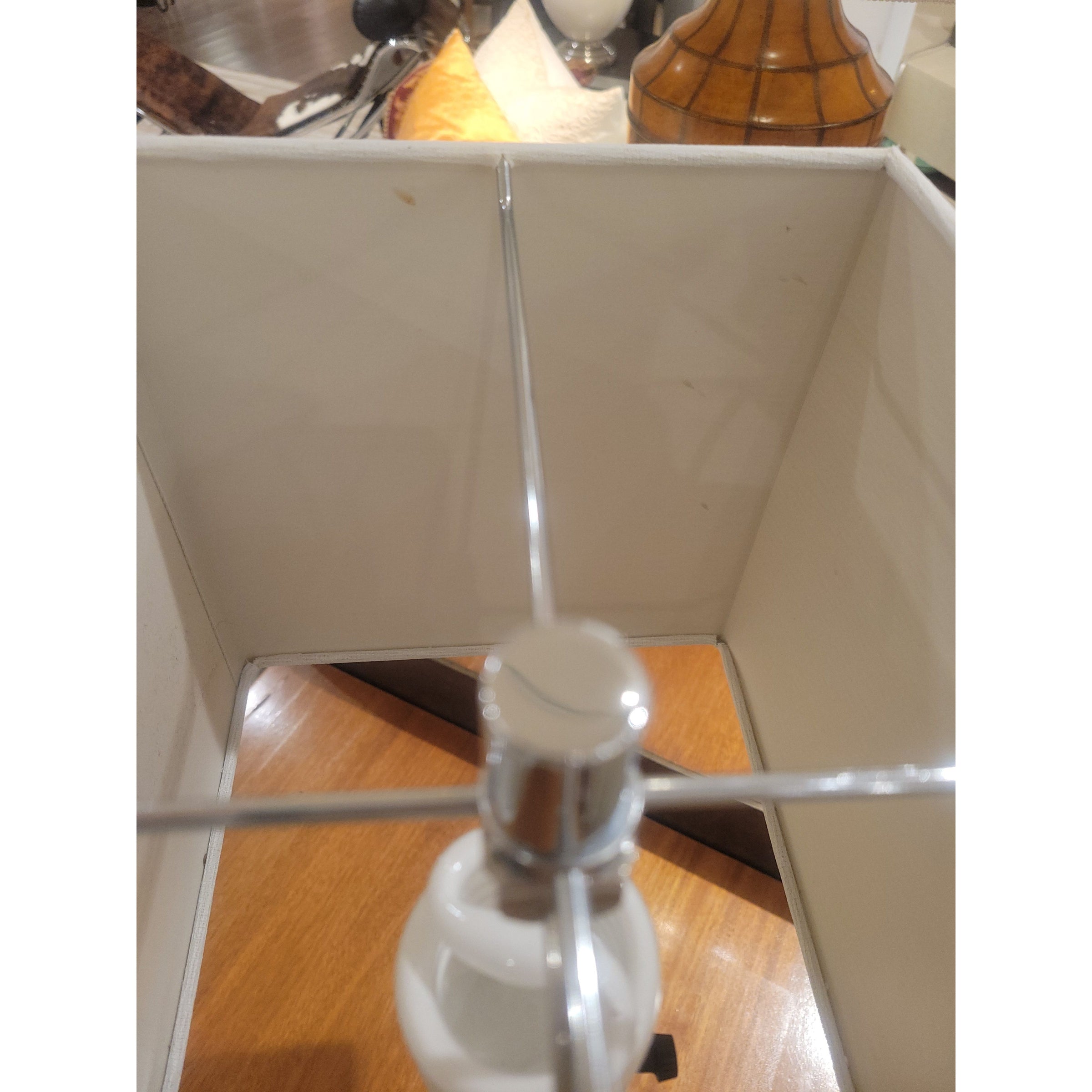 Paved 2-Tone Crystal & Chrome Table Lamp w/ Linen Shade