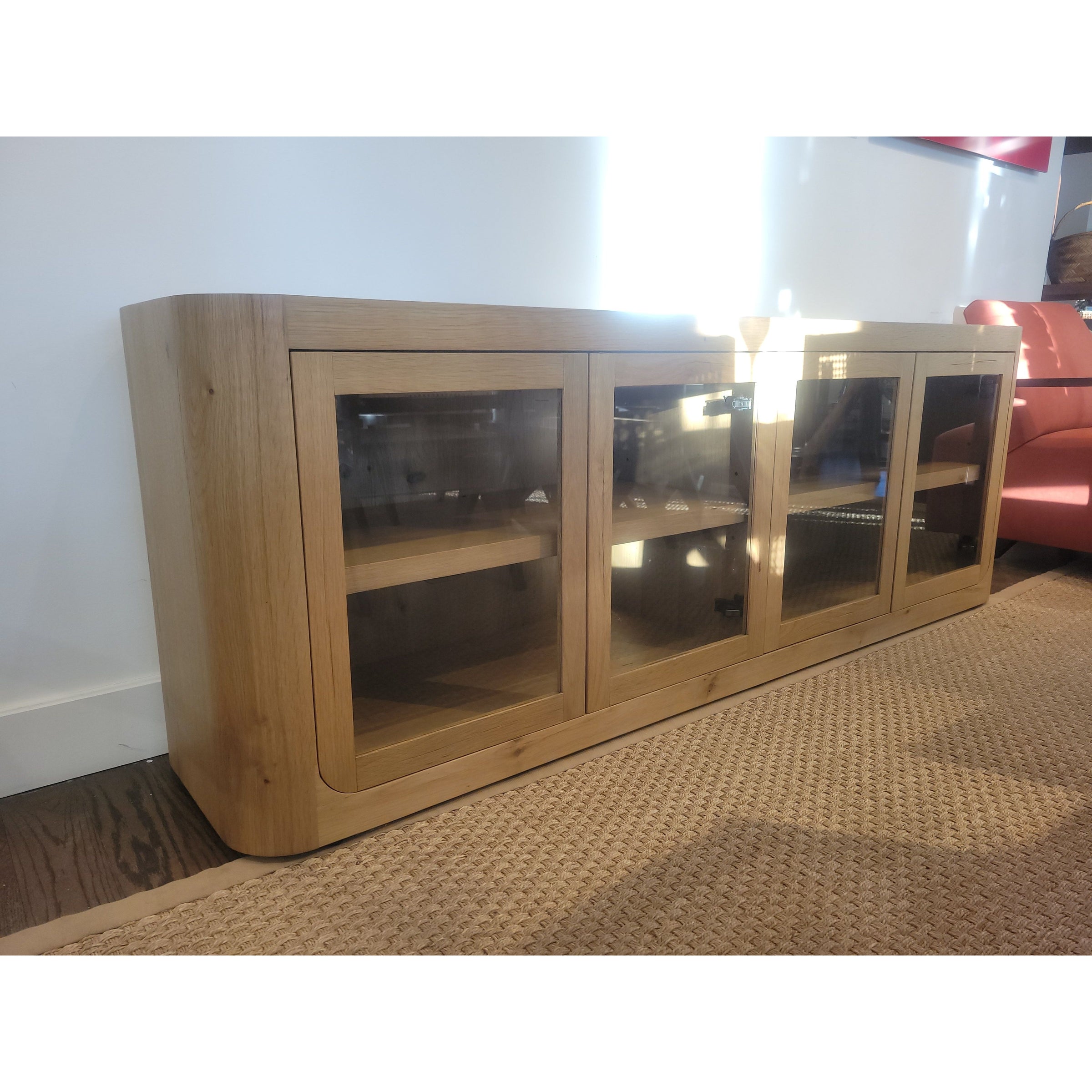Oslo Glass 4-door Media Console in Aged Natural Oak