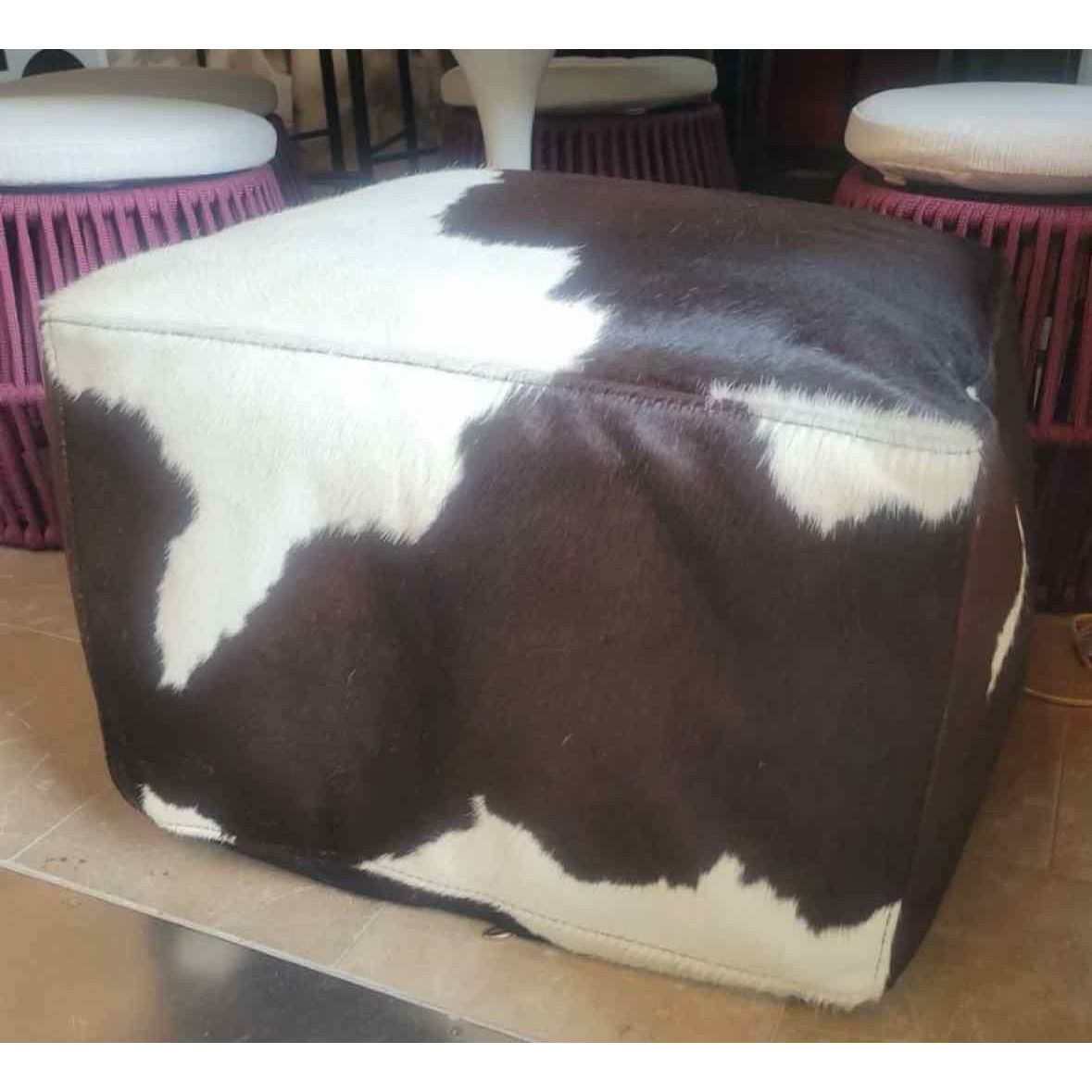 Square Cowhide Ottoman Pouf