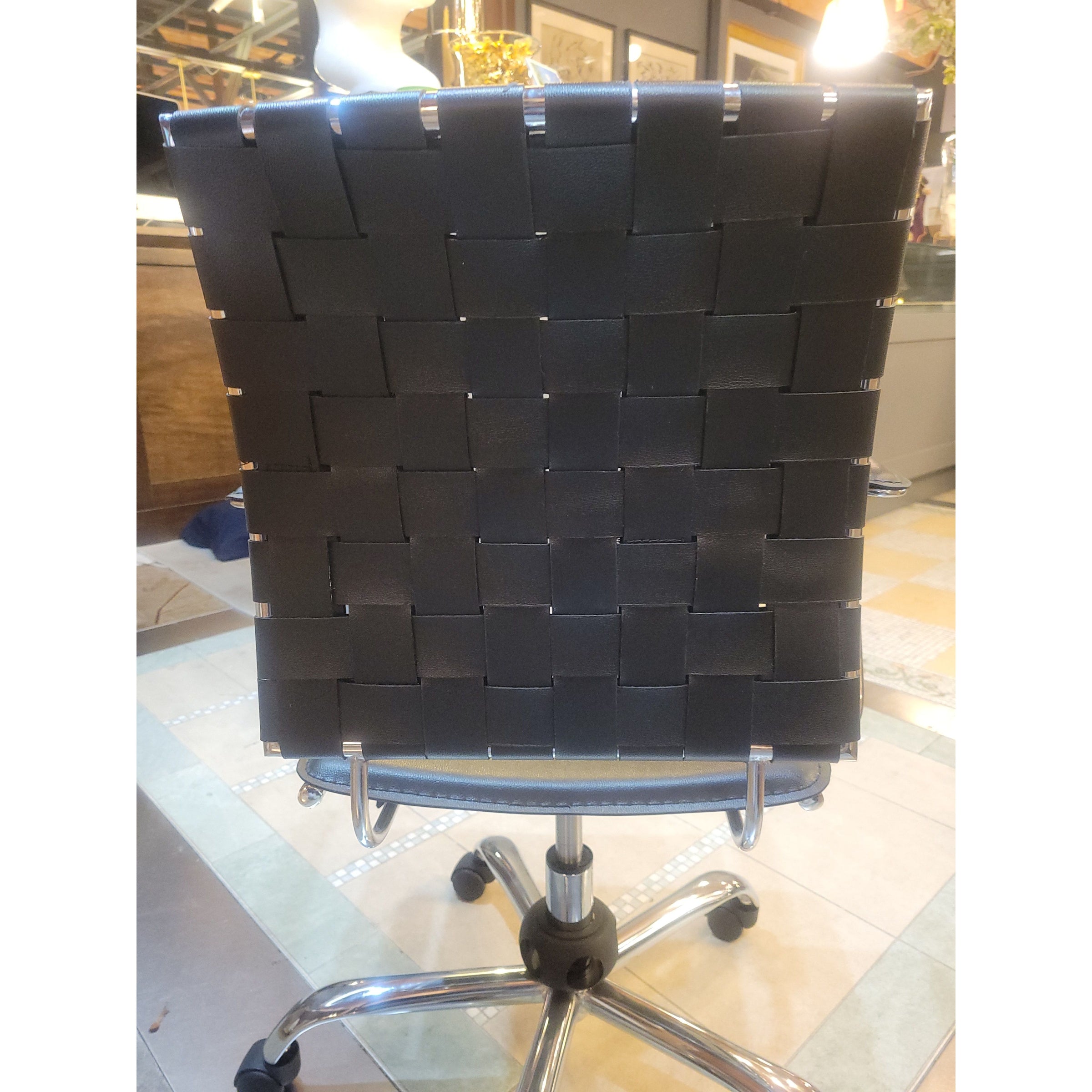 Faux Black Leather & Steel Rolling Swivel Desk Chair