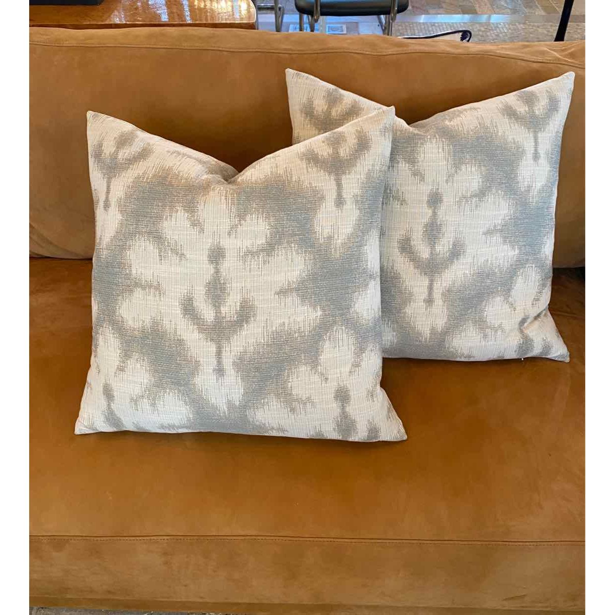 Pair of Custom Grey & White Ikat Pillows - colletteconsignment.com