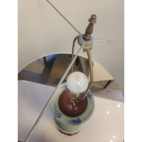 Blue & White Porcelain Ming Table Lamp on Wood Base w/ Shade