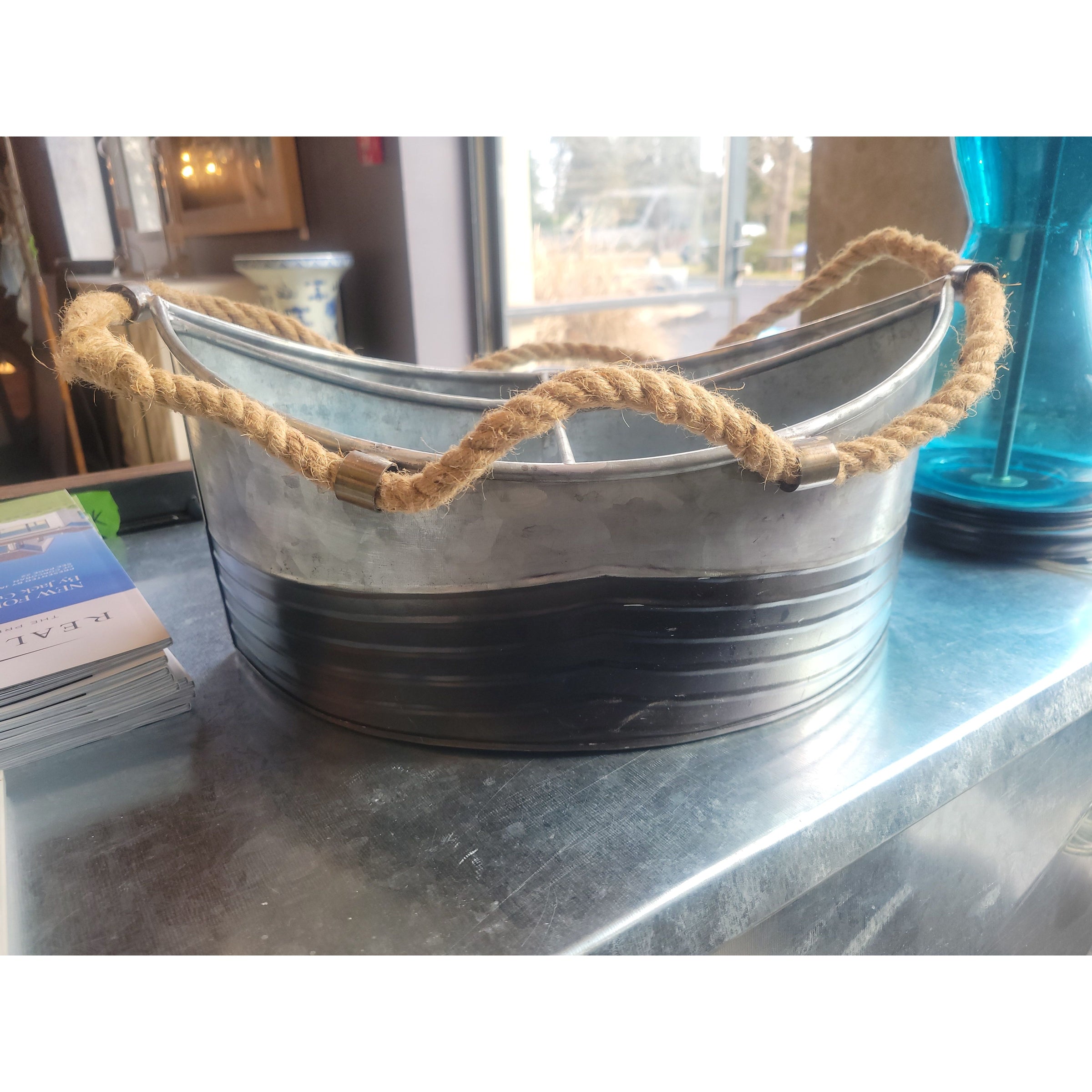 Metal Boat Bucket w/ Rope Handles