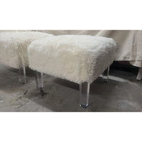 Beige Shag Chair & Ottoman w/ Lucite Legs