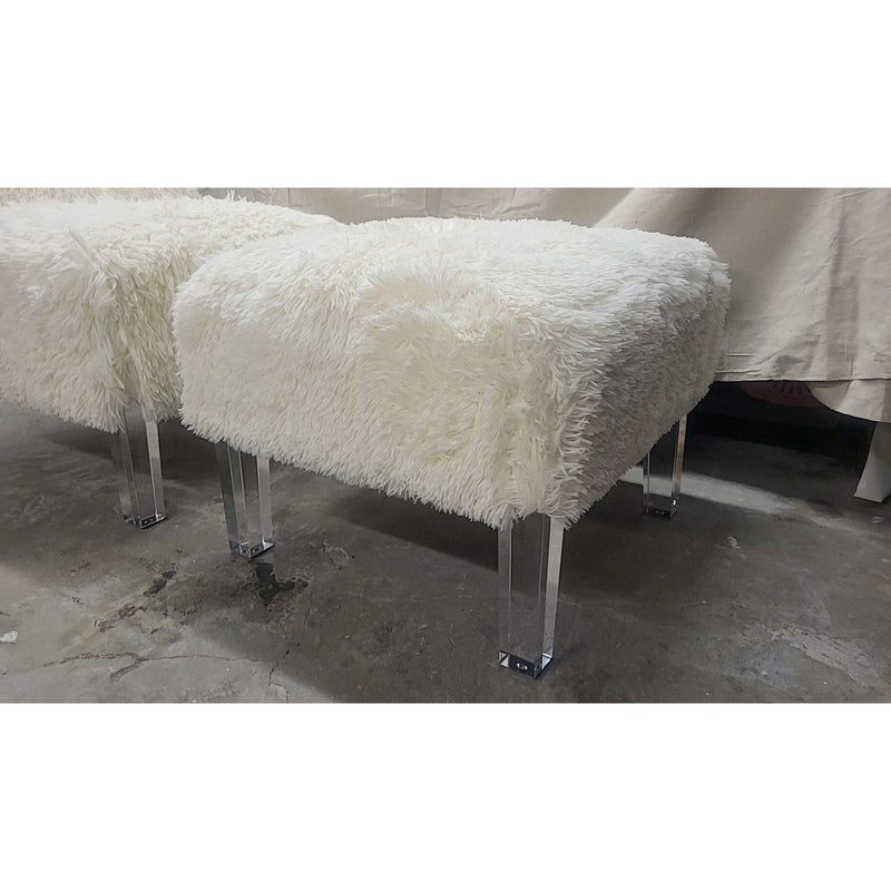 Beige Shag Chair & Ottoman w/ Lucite Legs