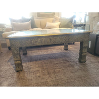 Moroccan Marrakesh Metal Wrapped Coffee Table w/ Glass Top (AS IS)