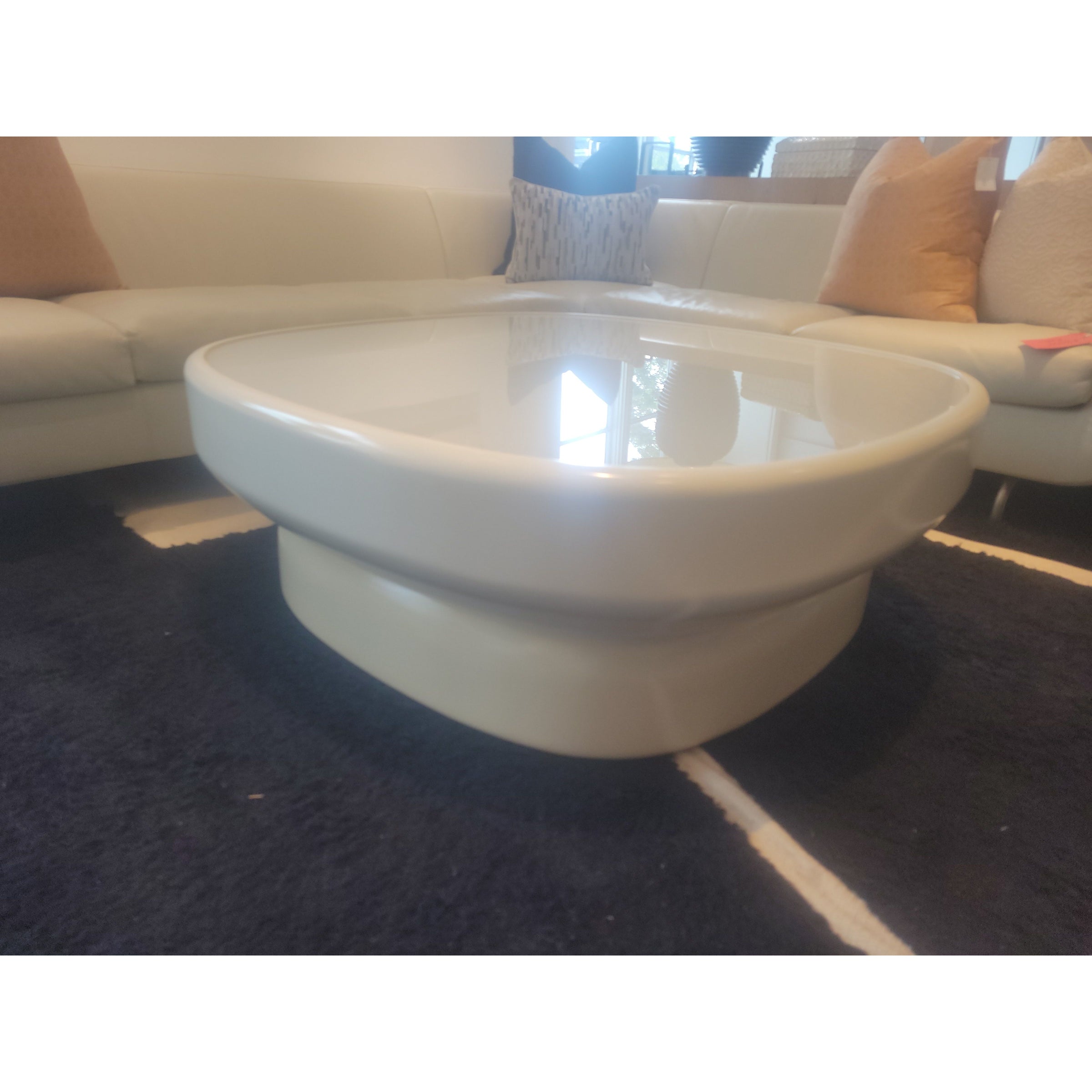 Cashew & Sugar High Gloss Lacquer Coffee Table w/ Frosted Glass Top