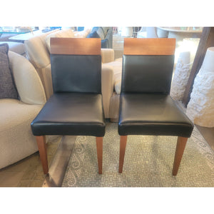 SET of 8 Custom Cherry Wood & Leather Dining Side Chairs by Dinec