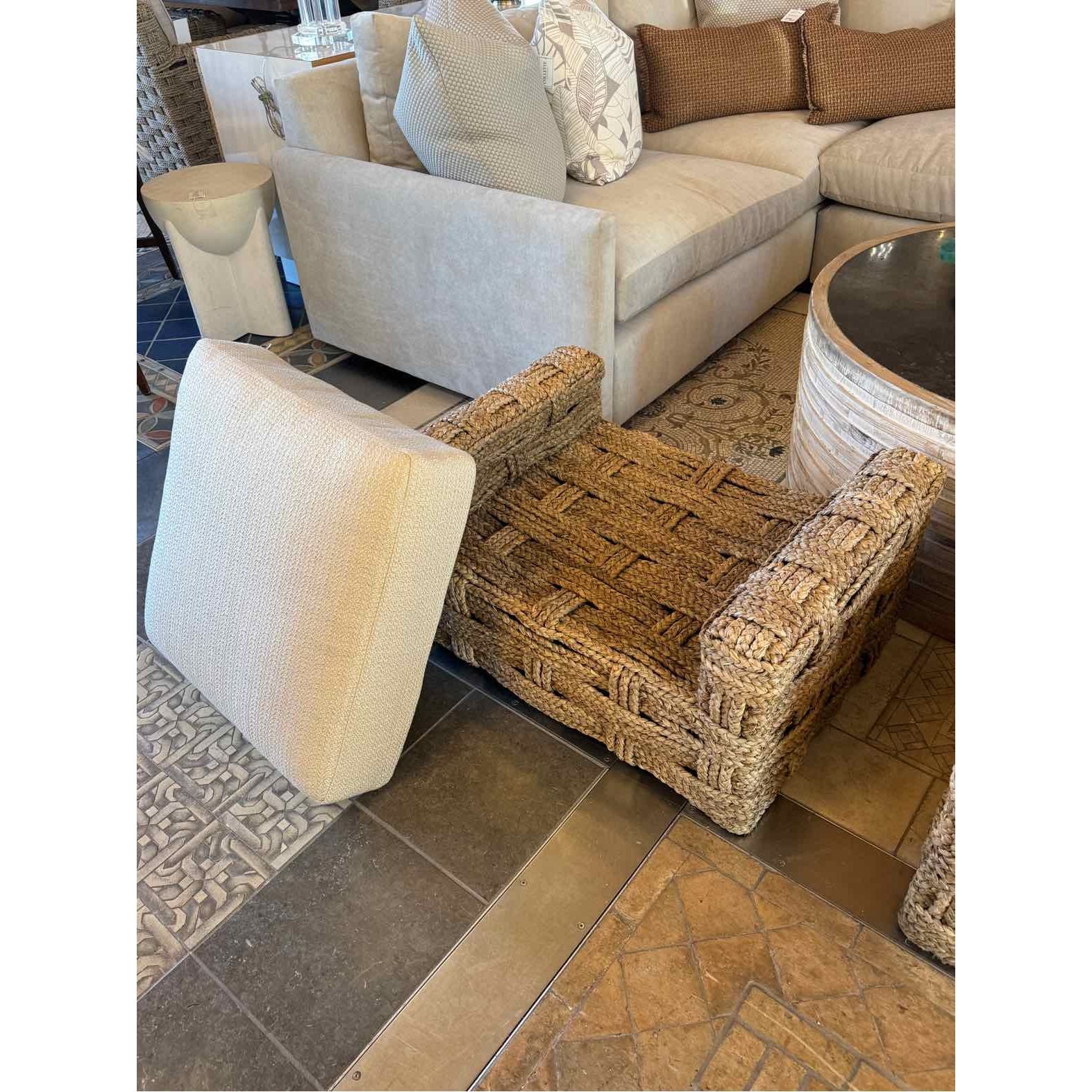 French Woven Rope Ottoman w/ Cushion