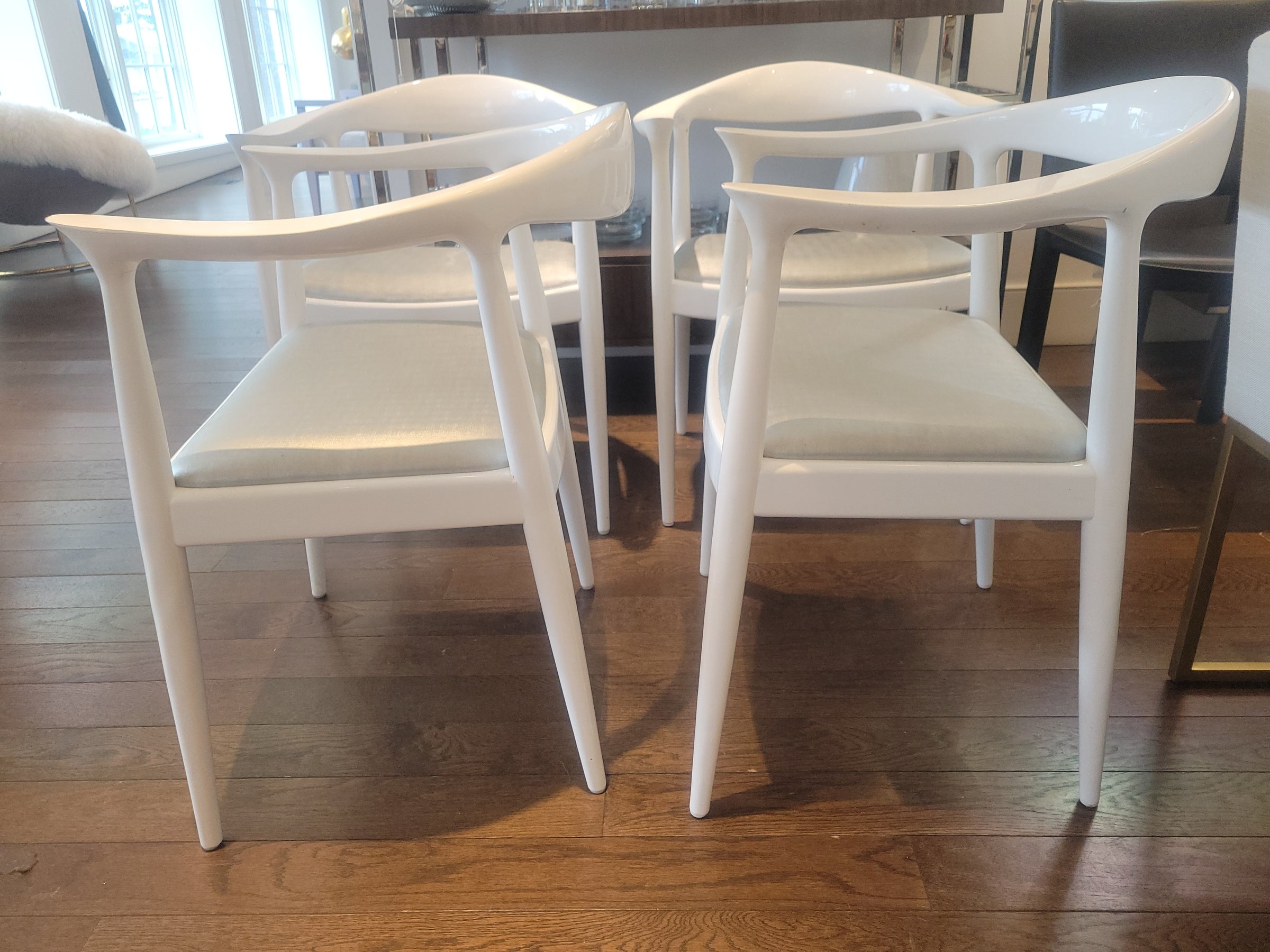 SET of 4 White Lacquered Mahogany Danish Dining Chairs by Villa & House (AS IS)